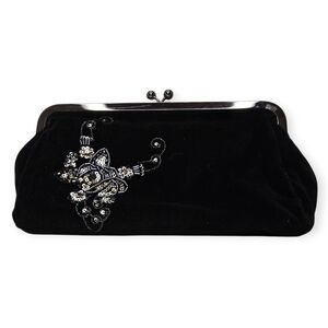 EXPRESS Vintage Black Velvet Sequin Clutch‎ Bag Kiss Lock Purse Women’s Evening